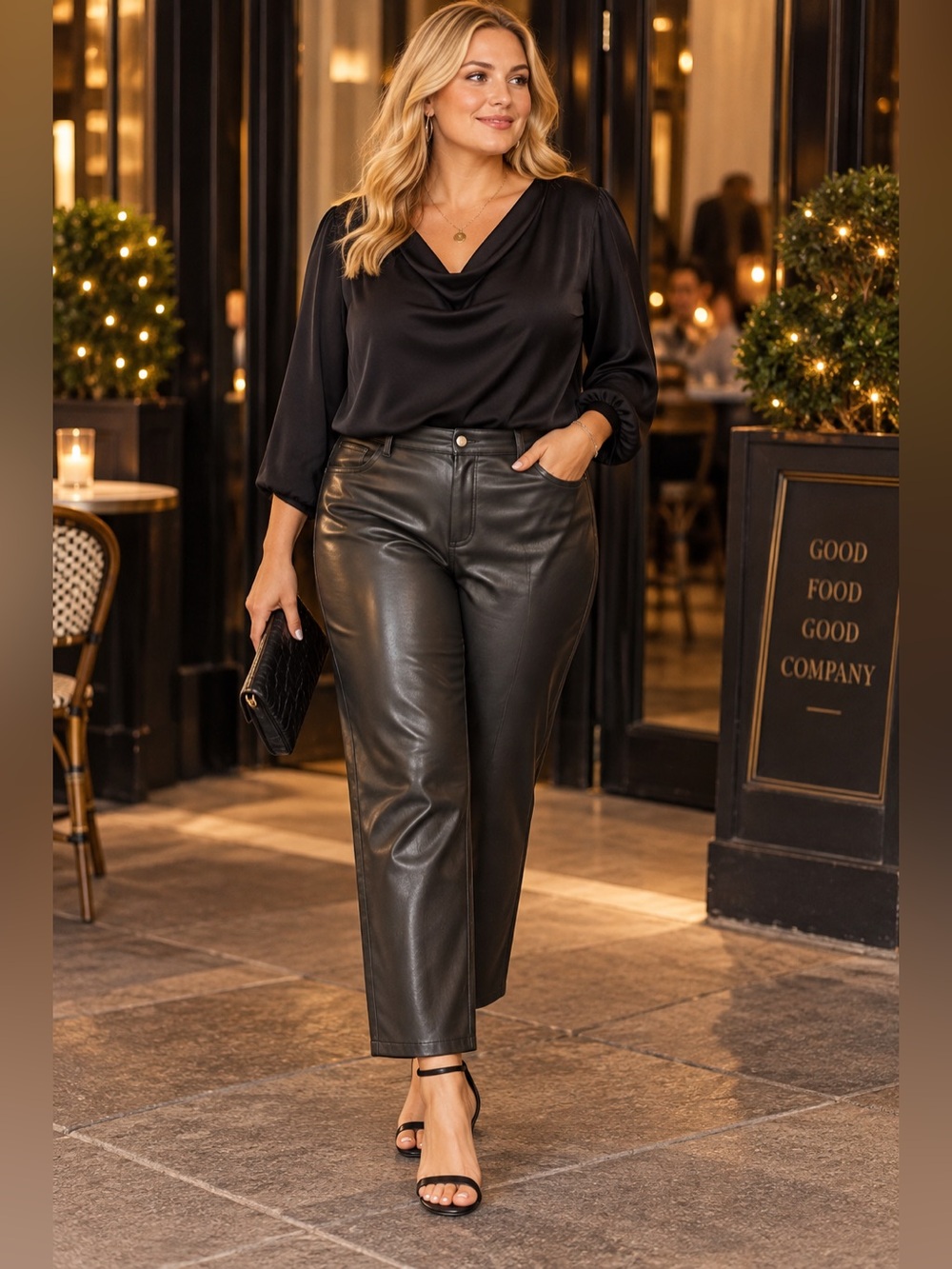 Addition Elle Black Faux Leather Straight-Leg Pants